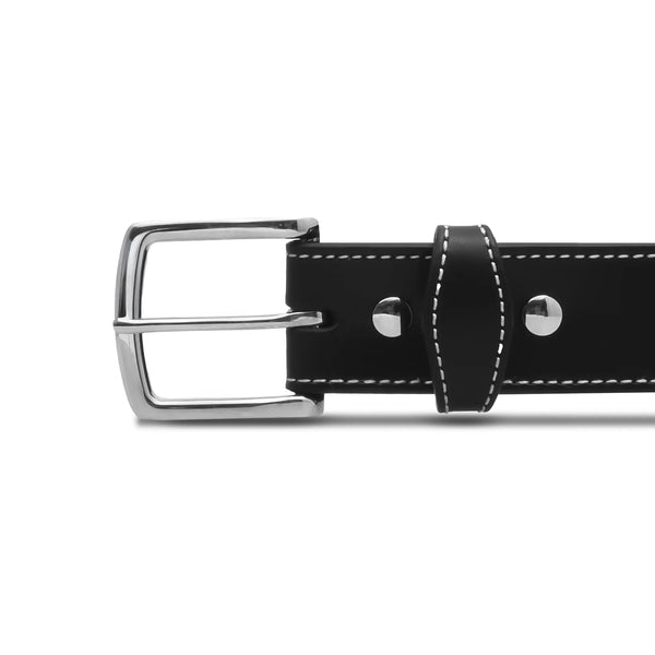 Men's White Stitched Leather Dress Belt