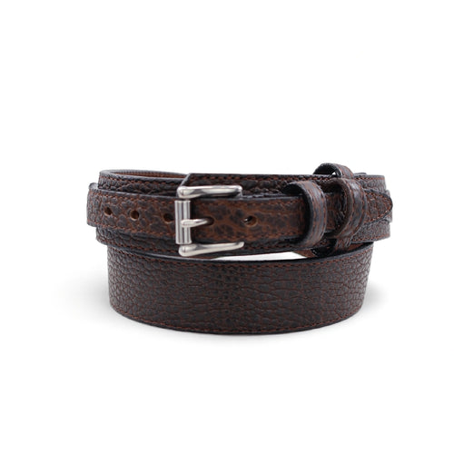Men's Bison Brown Ranger Leather Belt - 1.5" Premium Shrunken Bison, Silver Hardware