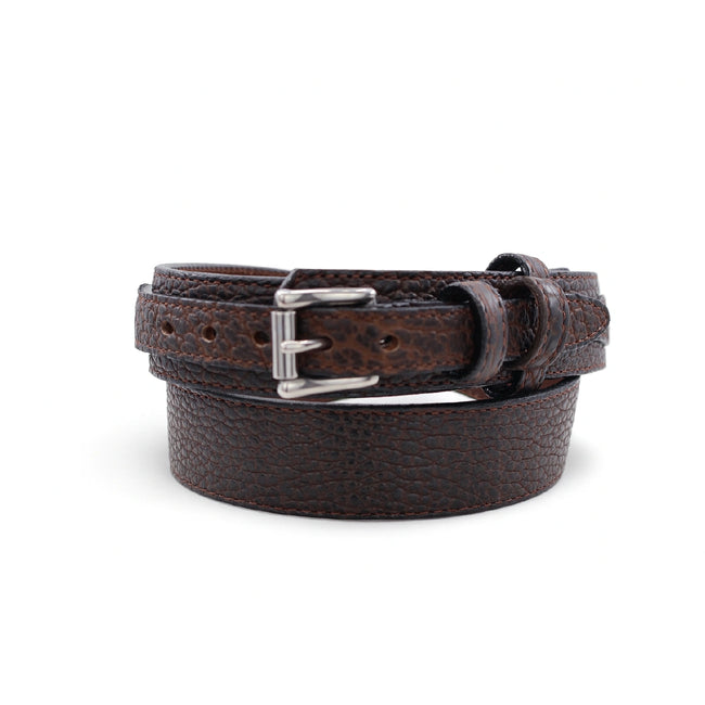 Men's Bison Ranger Leather Belt - 1.5" Premium Shrunken Bison, Silver Hardware