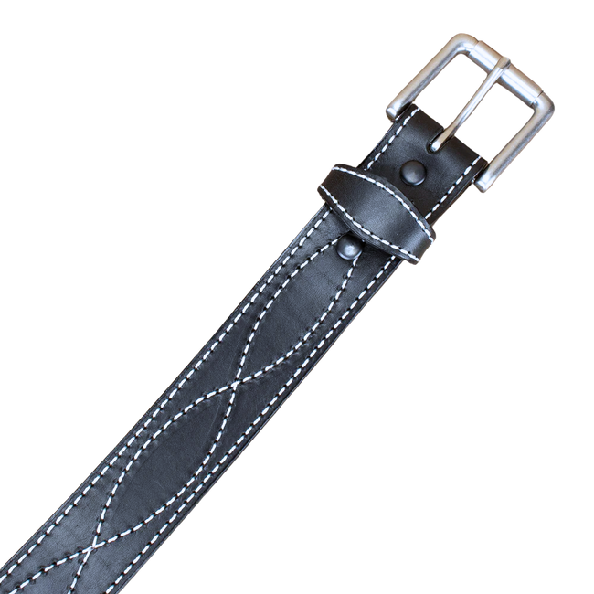 Men's Black Figure 8 White Stitched Leather Belt 1.50"