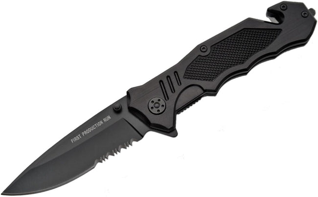 Rescue Tactical Pocket Knife - Assisted Open with Surgical Steel, Glass Breaker, Seat Belt Cutter