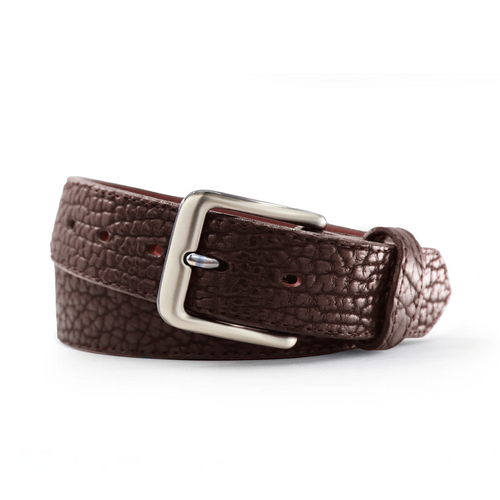 American Shrunken Brown Bison with Scallops Dress Belt - 1.5"