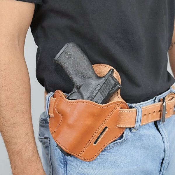 Stitched Roughcut® Holster Belt - Men's Natural Stitched Leather Belt 1.50"