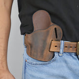 Reinforced Steel Core Holster Belt & Leather Pancake Holster Set - Distressed Brown