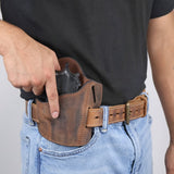Reinforced Steel Core Holster Belt & Leather Pancake Holster Set - Distressed Brown