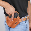 Stitched Roughcut Holster Belt & Leather Pancake Holster Set - Natural Golden Brown