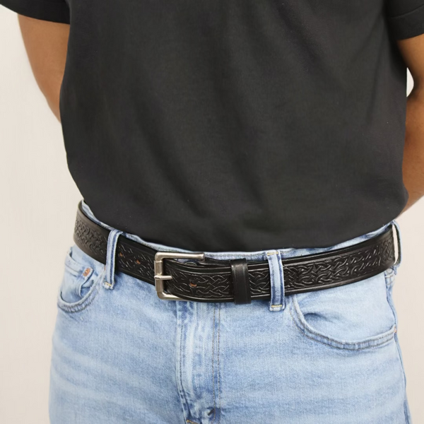 Black Celtic Belt : Leather Belt with Celtic Design 1.50"