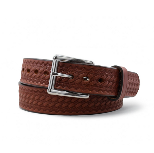 Medium Brown Basketweave Bullbelt® : Men's Basketweave Leather Belt 1.50"