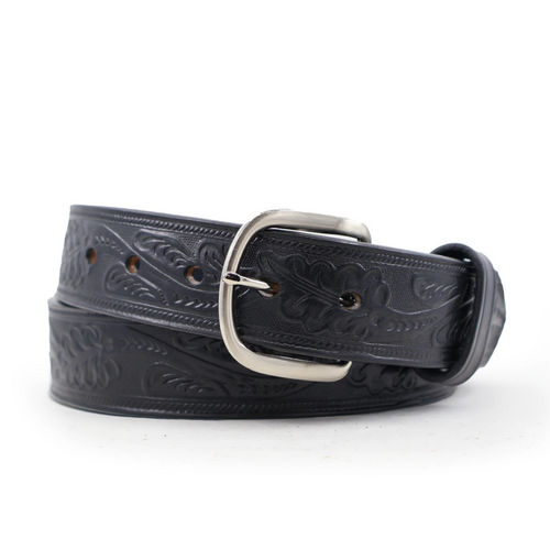 Oak Leaf Pattern Leather Belt - 1.5"