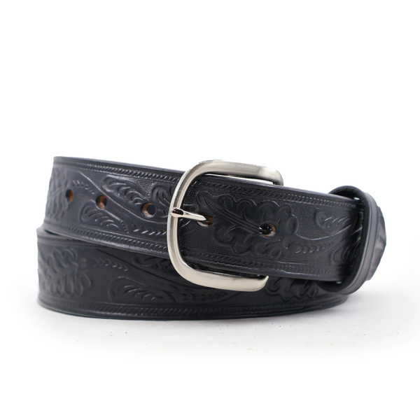 Oak Leaf Pattern Leather Belt - 1.5"