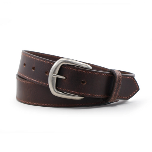 Black Single Stitched Leather Dress Belt - 1 3/8" Width