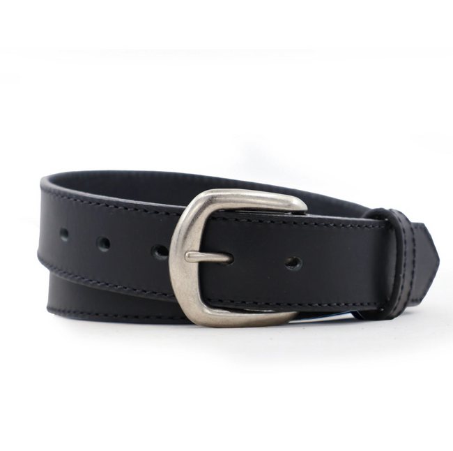 Black Single Stitched Leather Dress Belt - 1 3/8" Width