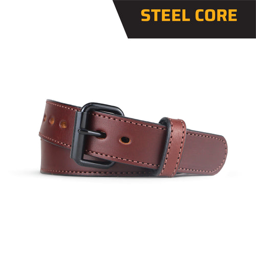 Brown Tactical Steel Core Bullbelt® - Men's Brown Leather Steel Core Belt with Black Buckle 1.50"