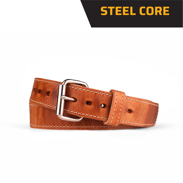 Natural Steel Core Bullbelt® : Men's Natural Stitched Leather Belt with Steel Core 1.50"