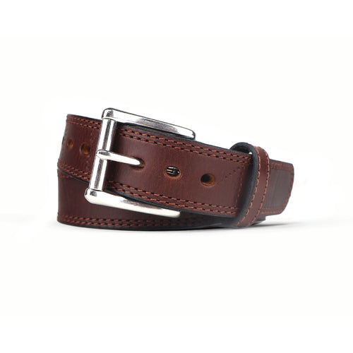 Brown Double Stitched Zombie Bullbelt® - Men's Distressed Double Stitched Leather Belt 1.5"
