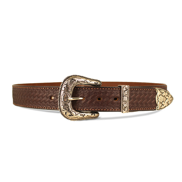 Brown Western Basketweave Bullbelt® - Leather Basketweave Belt with Western Buckle 1.50"