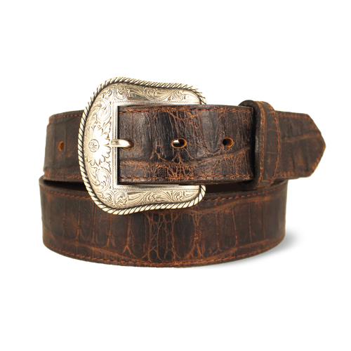 Western Embossed Gator with Scallop Detail Belt - 1.5"