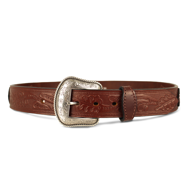 Western Oak Leaf Pattern Leather Belt - 1.5"