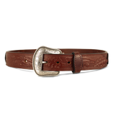 Western Oak Leaf Pattern Leather Belt - 1.5
