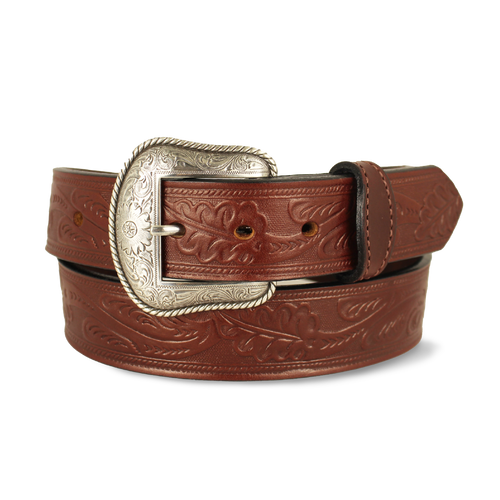 Western Oak Leaf Pattern Leather Belt - 1.5"