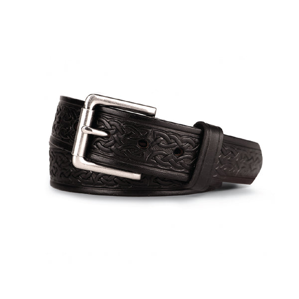 Black Celtic Belt : Leather Belt with Celtic Design 1.50"