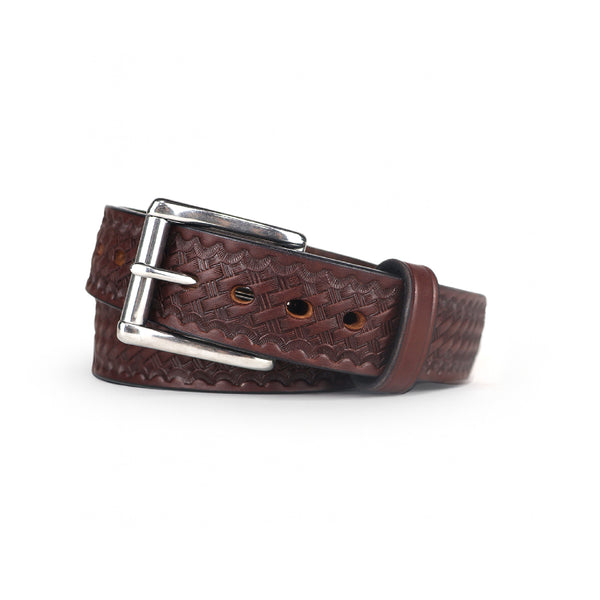 Brown Extra Wide Basketweave Bullbelt® - Men's Extra Wide Leather Belt with Basketweave Design 1.75"