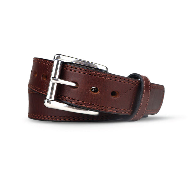 Men's Brown Double Stitched Bullbelt® : Extra Thick Leather Belt 1.50"
