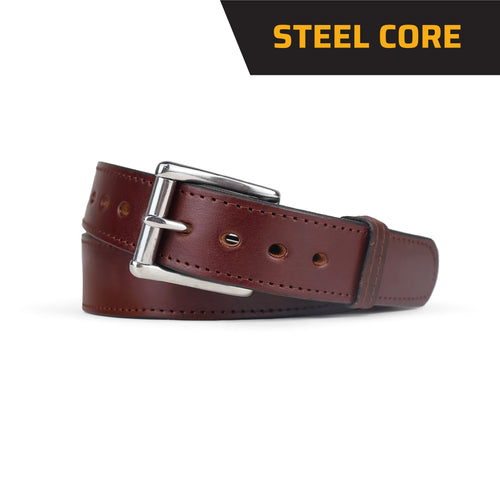 Brown Stitched Steel Core Bullbelt® - Men's Stitched Leather Belt with Steel Core 1.50"