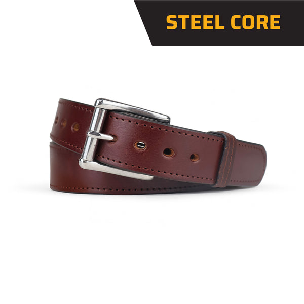Brown Stitched Steel Core Bullbelt® - Men's Stitched Leather Belt with Steel Core 1.50"