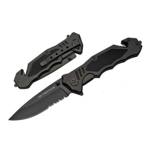 Rescue Tactical Pocket Knife - Assisted Open with Surgical Steel, Glass Breaker, Seat Belt Cutter