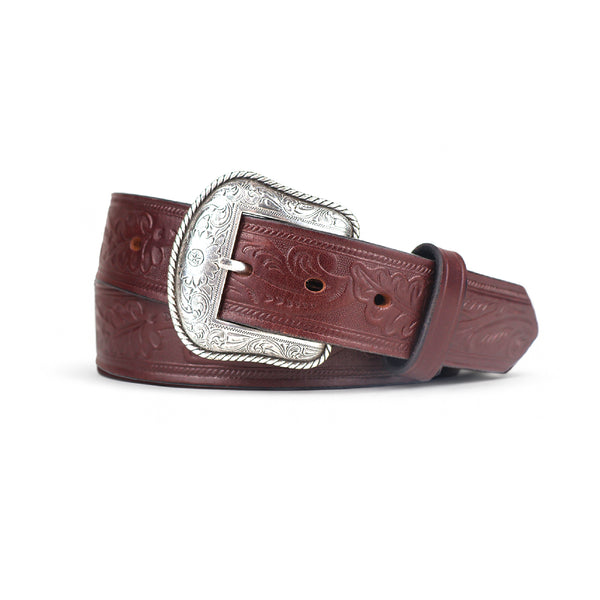 Brown Western Oak Leaf Pattern Leather Belt - 1.5"