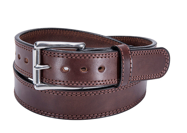 Men's Brown Double Stitched Bullbelt® : Extra Thick Leather Belt 1.50"-Daltech Force