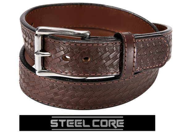 Brown Basketweave Steel Core Gun Belt
