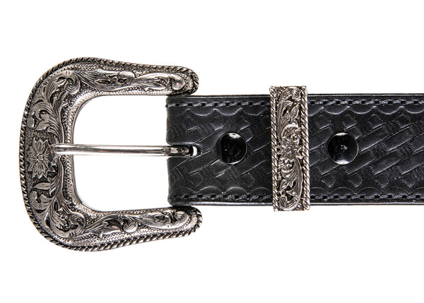 Brown Western Basketweave Bullbelt® - Leather Basketweave Belt with Western Buckle 1.50"
