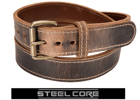 Distressed Steel Core American Bison Leather Gun Belt 14 oz