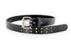 Smooth Double Prong Buckle Bull Hide Concealed Carry Gun Belt - Deep Black