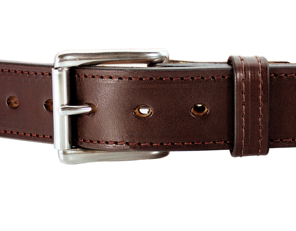 Rich Brown Stitched Horse Hide Leather Holster Belt 1.5" - SALE ITEM